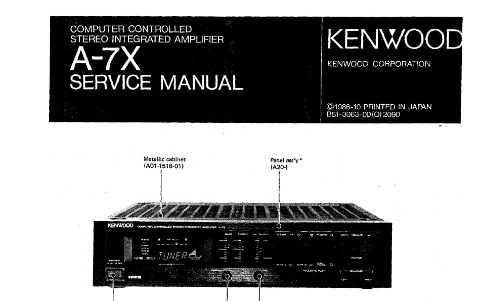 KENWOOD A-7X COMPUTER CONTROLLED STEREO INTEGRATED AMPLIFIER SERVICE MANUAL INC SCHEMS 28 PAGES ENG