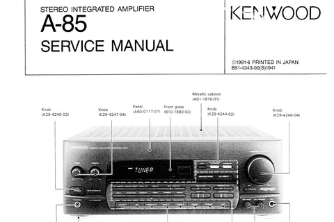 KENWOOD A-85 STEREO INTEGRATED AMPLIFIER SERVICE MANUAL INC SCHEMATIC DIAGRAMS 26 PAGES ENG