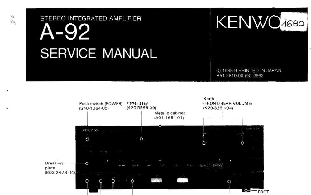 KENWOOD A-92 STEREO INTEGRATED AMPLIFIER SERVICE MANUAL INC SCHEMS 45 PAGES ENG