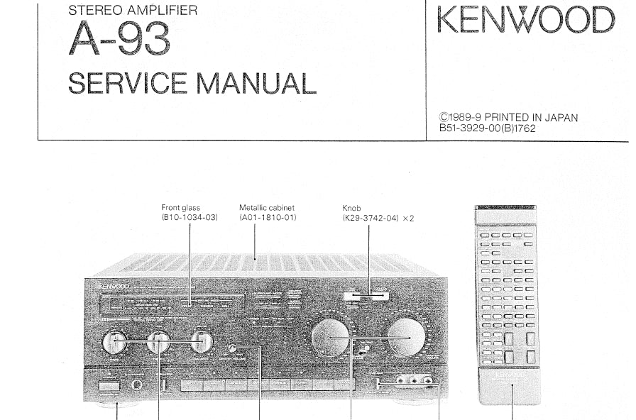 KENWOOD A-93 STEREO AMPLIFIER SERVICE MANUAL INC SCHEMS 43 PAGES ENG