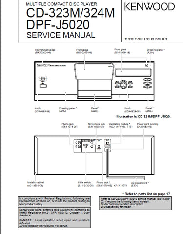 KENWOOD CD-323M CD-324M DPF-J5020 MULTIPLE CD PLAYER SERVICE MANUAL INC SCHEMS 17 PAGES ENG (