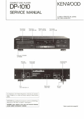 KENWOOD DP-1010 CD PLAYER SERVICE MANUAL INC SCHEMS 65 PAGES ENG