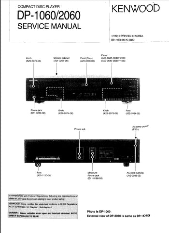 KENWOOD DP-1060 DP-2060 CD PLAYER SERVICE MANUAL INC SCHEMATIC DIAGRAMS 19 PAGES ENG
