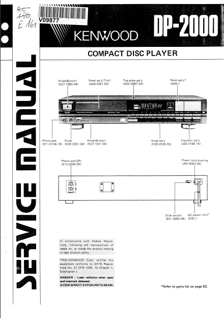 KENWOOD DP-2000 CD PLAYER SERVICE MANUAL INC SCHEMS 96 PAGES ENG