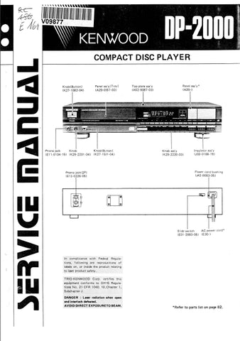 KENWOOD DP-2000 CD PLAYER SERVICE MANUAL INC SCHEMS 96 PAGES ENG