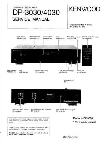 KENWOOD DP-3030 DP-4030 CD PLAYER SERVICE MANUAL INC SCHEMS 22 PAGES ENG