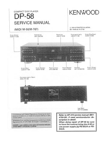 KENWOOD DP-58 CD PLAYER SERVICE MANUAL INC SCHEMS 25 PAGES ENG