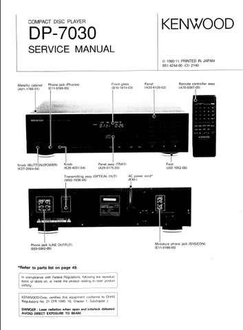 KENWOOD DP-7030 CD PLAYER SERVICE MANUAL INC SCHEMS 29 PAGES ENG