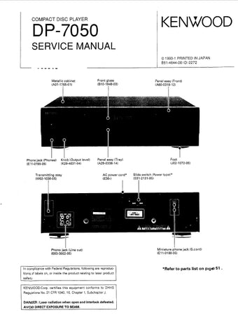 KENWOOD DP-7050 CD PLAYER SERVICE MANUAL INC SCHEMS 58 PAGES ENG