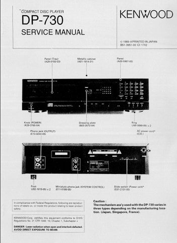 KENWOOD DP-730 CD PLAYER SERVICE MANUAL INC SCHEMATIC DIAGRAMS 35 PAGES ENG
