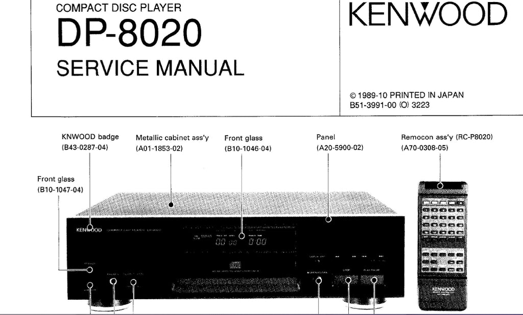 KENWOOD DP-8020 CD PLAYER SERVICE MANUAL INC SCHEMATIC DIAGRAMS 68 PAGES ENG