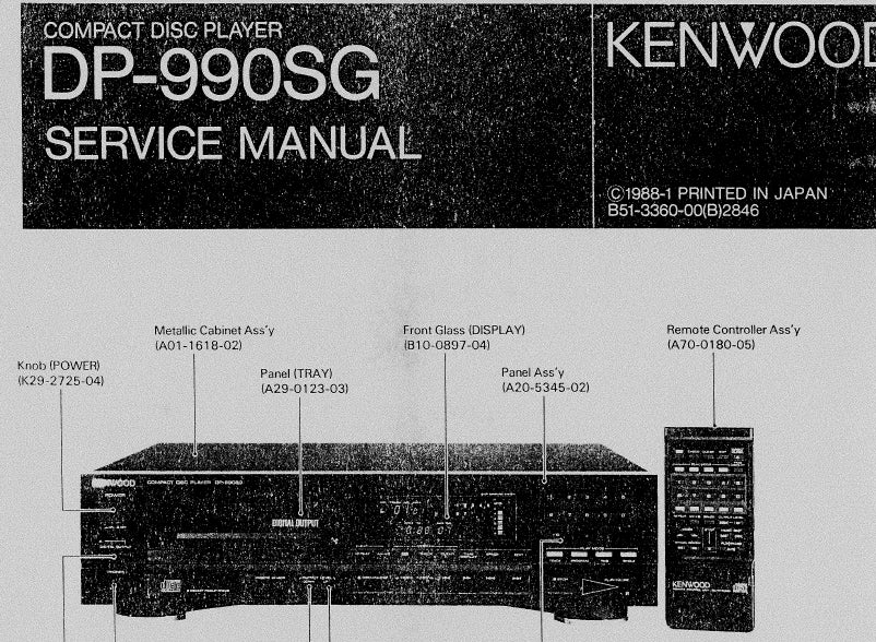 KENWOOD DP-990SG CD PLAYER SERVICE MANUAL INC SCHEMATIC DIAGRAMS 51 PAGES ENG