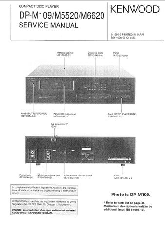 KENWOOD DP-M109 DP-M5520 DP-M6620 CD PLAYER SERVICE MANUAL INC SCHEMS 28 PAGES ENG