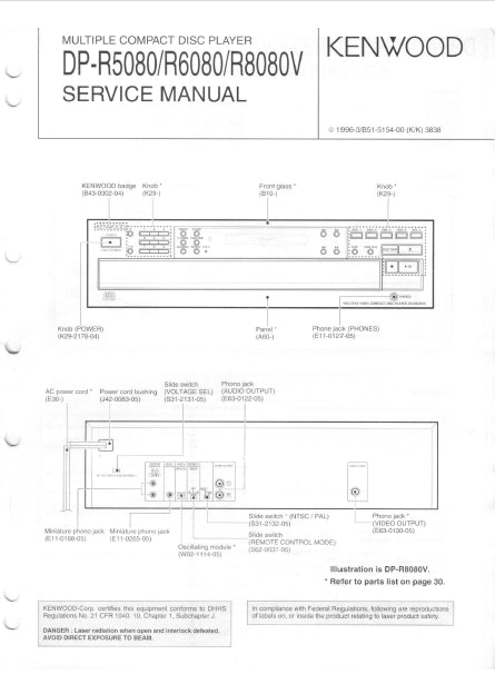 KENWOOD DP-R5080 DP-R6080 DP-R8080 MULTIPLE CD PLAYER SERVICE MANUAL INC SCHEMS 26 PAGES ENG