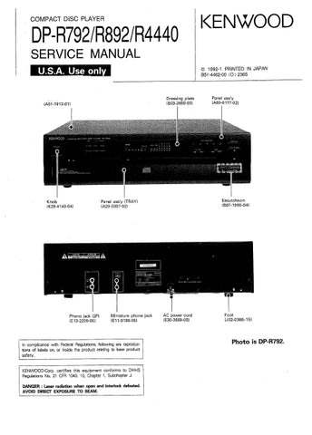 KENWOOD DP-R792 DP-R892 DP-R4440 CD PLAYER SERVICE MANUAL INC SCHEMS 26 PAGES ENG