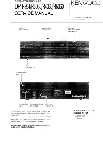 KENWOOD DP-R894 DP-R3060 DP-R4060 DP-R5060 CD PLAYER SERVICE MANUAL INC SCHEMS 22 PAGES ENG