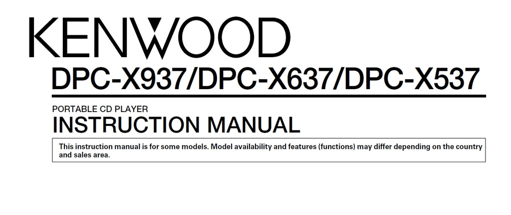 KENWOOD DPC-X937 DPC-X637 DPC-X537 PORTABLE CD PLAYER INSTRUCTION MANUAL 44 PAGES ENG