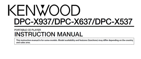 KENWOOD DPC-X937 DPC-X637 DPC-X537 PORTABLE CD PLAYER INSTRUCTION MANUAL 44 PAGES ENG