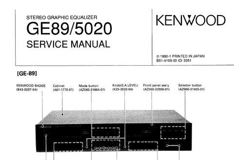 KENWOOD GE89 GE5020 GE-89 GE-5020 STEREO GRAPHIC EQUALIZER SERVICE MANUAL INC SCHEMATIC DIAGRAMS 16 PAGES ENG