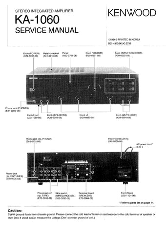 KENWOOD KA-1060 STEREO INTEGRATED AMPLIFIER SERVICE MANUAL INC SCHEMS 14 PAGES ENG