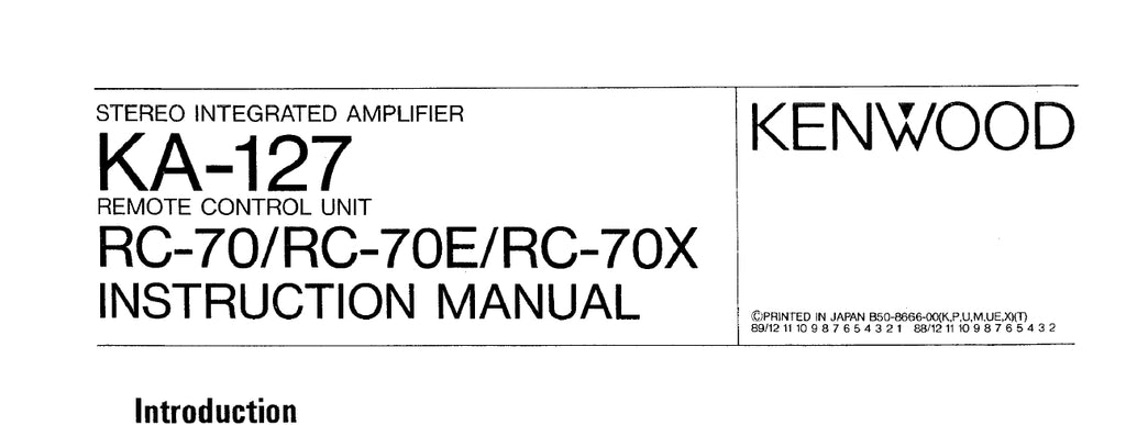 KENWOOD KA-127 STEREO INTEGRATED AMPLIFIER INSTRUCTION MANUAL 19 PAGES ENG