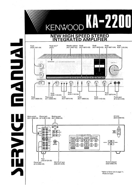 KENWOOD KA-2200 NEW HIGH SPEED STEREO INTEGRATED AMPLIFIER SERVICE MANUAL INC SCHEMS 20 PAGES ENG