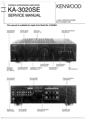 KENWOOD KA-3020SE STEREO INTEGRATED AMPLIFIER SERVICE MANUAL INC SCHEMS 14 PAGES ENG