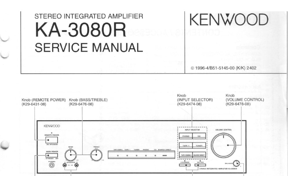 KENWOOD KA-3080 STEREO INTEGRATED AMPLIFIER SERVICE MANUAL INC SCHEMATIC DIAGRAMS 16 PAGES ENG