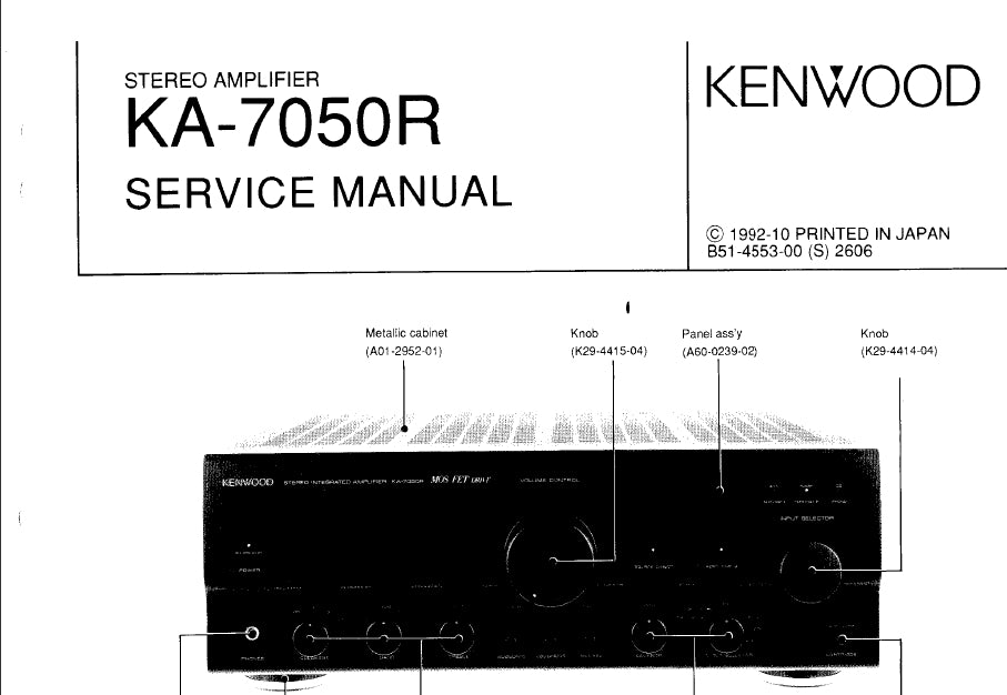 KENWOOD KA-7050R STEREO AMPLIFIER SERVICE MANUAL INC SCHEMATIC DIAGRAMS 32 PAGES ENG