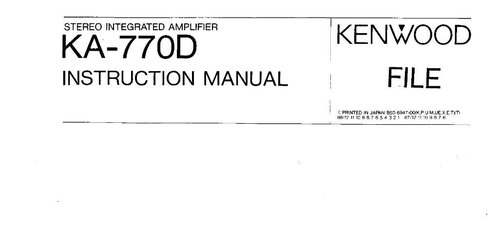 KENWOOD KA-770D STEREO INTEGRATED AMPLIFIER INSTRUCTION MANUAL 15 PAGES ENG