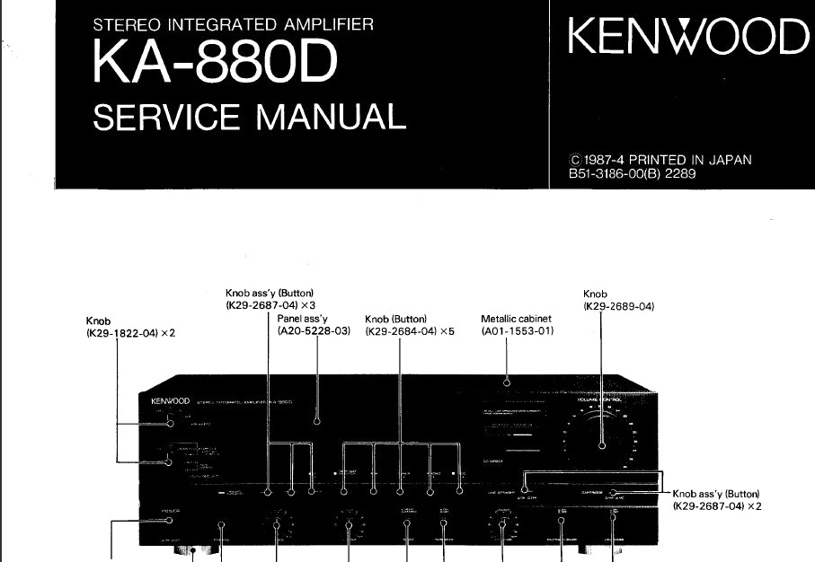 KENWOOD KA-880D STEREO INTEGRATED AMPLIFIER SERVICE MANUAL INC SCHEMATIC DIAGRAMS LIST 20 PAGES ENG