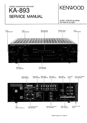 KENWOOD KA-893 STEREO INTEGRATED AMPLIFIER SERVICE MANUAL INC SCHEMATIC DIAGRAMS 36 PAGES ENG