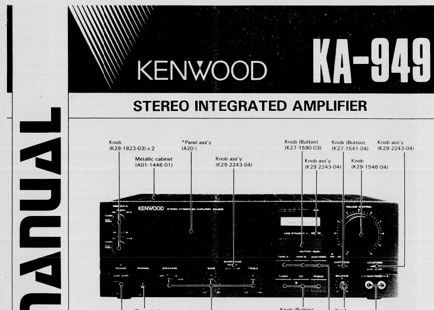 KENWOOD KA-949 STEREO INTEGRATED AMPLIFIER SERVICE MANUAL INC SCHEMATIC DIAGRAMS 13 PAGES ENG