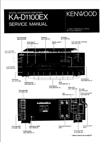 KENWOOD KA-D1100EX DIGITAL INTEGRATED AMPLIFIER SERVICE MANUAL INC SCHEMS 34 PAGES ENG
