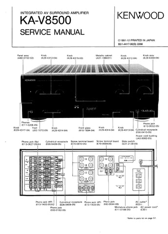 KENWOOD KA-V8500 INTEGRATED AV SURROUND AMPLIFIER SERVICE MANUAL INC SCHEMATIC DIAGRAMS 51 PAGES ENG