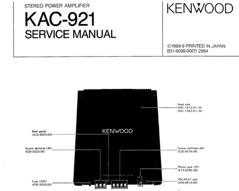 KENWOOD KAC-921 STEREO POWER AMPLIFIER SERVICE MANUAL INC SCHEMS 12 PAGES ENG