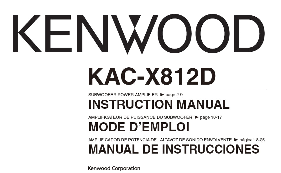 KENWOOD KAC-X812D SUBWOOFER POWER AMPLIFIER INSTRUCTION MANUAL MODE D'EMPLOI MANUAL DE INSTRUCCIONES 28 PAGES ENG FRANC ESP