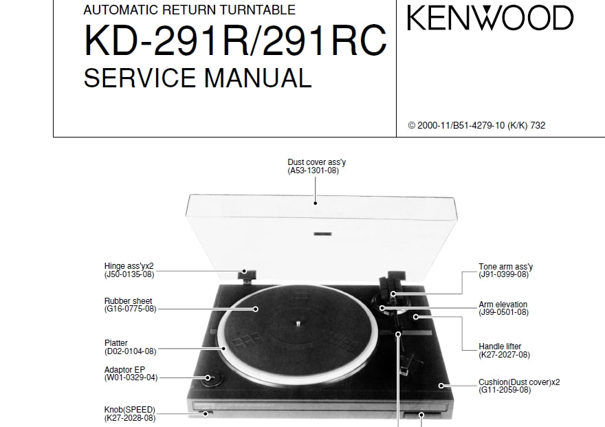 KENWOOD KD-291R KD-291RC AUTOMATIC RETURN TURNTABLE SERVICE MANUAL INC SCHEMATIC DIAGRAMS 10 PAGES ENG