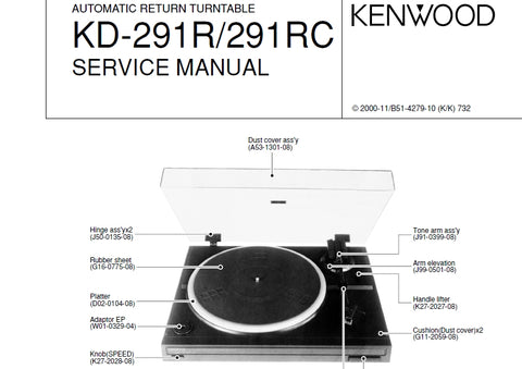 KENWOOD KD-291R KD-291RC AUTOMATIC RETURN TURNTABLE SERVICE MANUAL INC SCHEMATIC DIAGRAMS 10 PAGES ENG