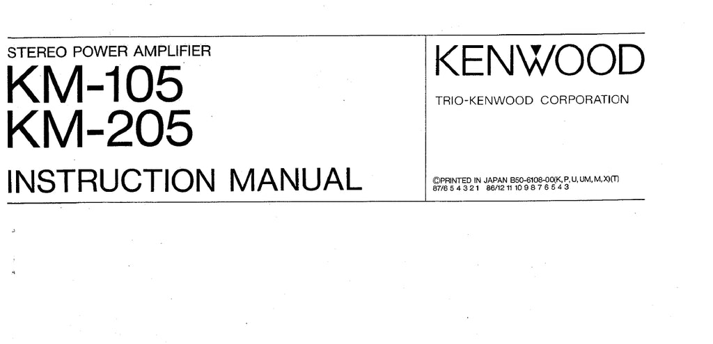 KENWOOD KM-105 KM-205 STEREO POWER AMPLIFIER INSTRUCTION MANUAL 8 PAGES ENG