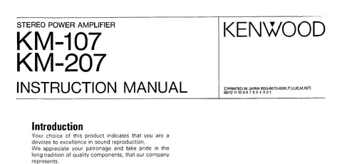 KENWOOD KM-107 KM-207 STEREO POWER AMPLIFIER INSTRUCTION MANUAL 8 PAGES ENG