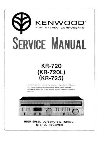 KENWOOD KR-720 KR-720L KR-725 HIGH SPEED  DC/ZERO SWITCHING STEREO RECEIVER SERVICE MANUAL INC SCHEM DIAGS 23 PAGES ENG