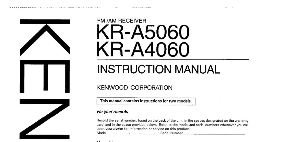 KENWOOD KR-A4060 KR-A5060 FM AM RECEIVER INSTRUCTION MANUAL 24 PAGES ENG