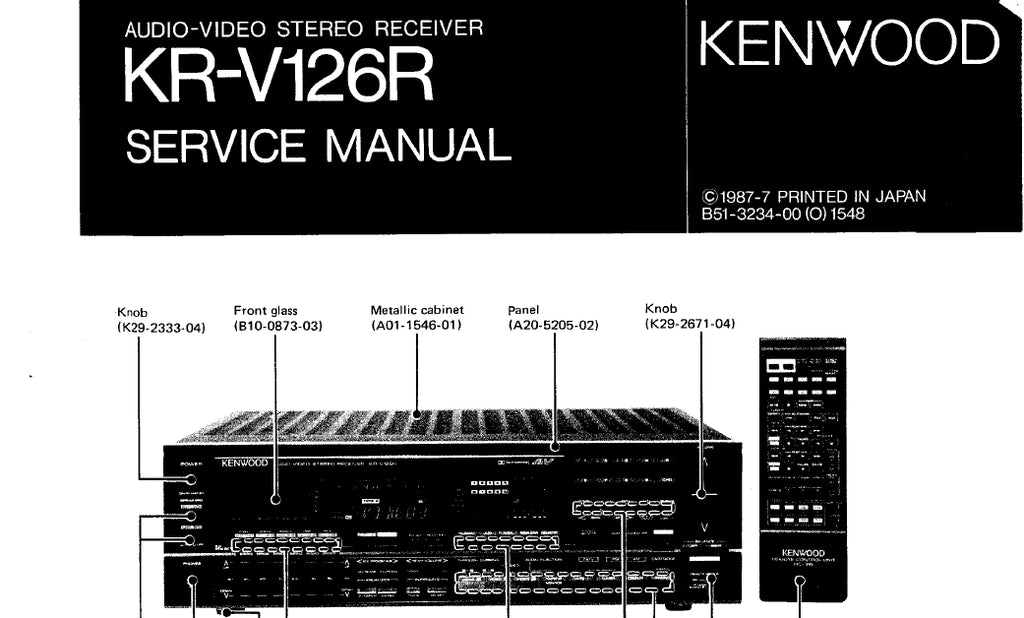 KENWOOD KR-V126R AV STEREO RECEIVER SERVICE MANUAL INC SCHEMATIC DIAGRAMS 42 PAGES ENG