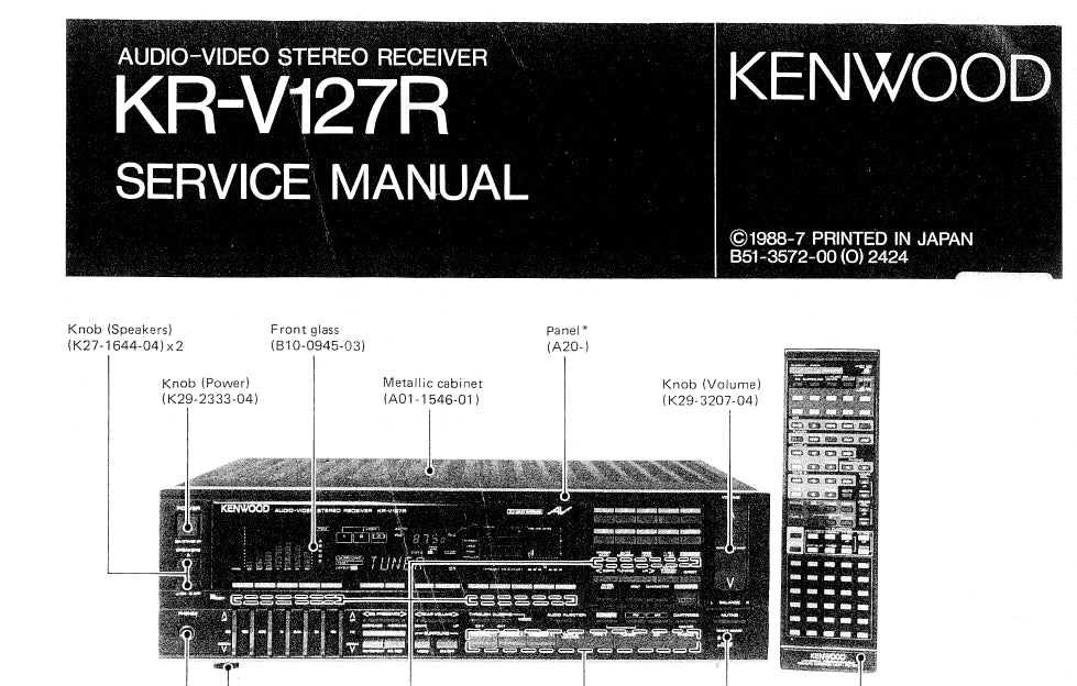 KENWOOD KR-V127R AV STEREO RECEIVER SERVICE MANUAL INC SCHEMATIC DIAGRAMS 53 PAGES ENG