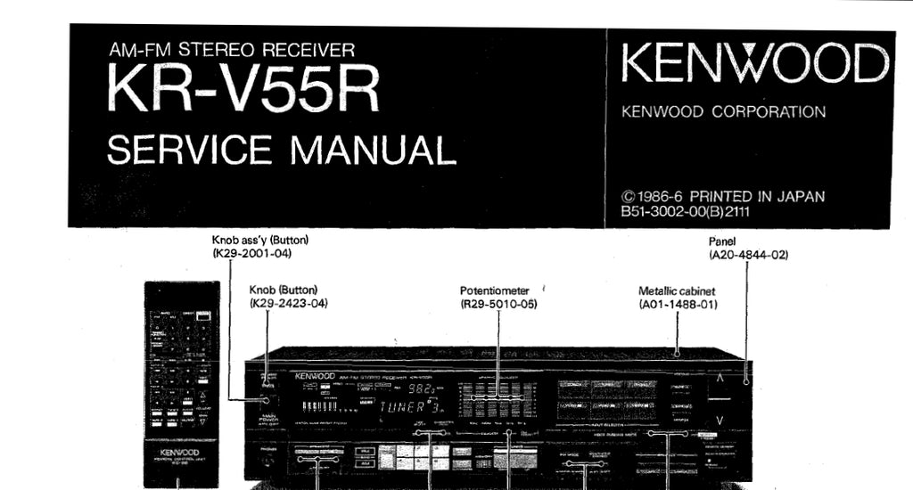 KENWOOD KR-V55R AM FM STEREO RECEIVER SERVICE MANUAL INC SCHEMATIC DIAGRAMS 22 PAGES ENG