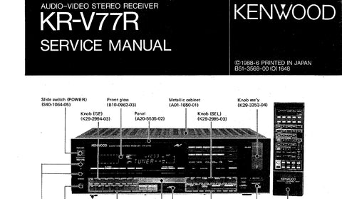 KENWOOD KR-V77R AV STEREO RECEIVER SERVICE MANUAL INC SCHEMATIC DIAGRAMS 53 PAGES ENG