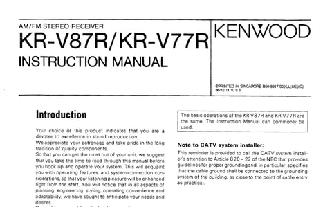 KENWOOD KR-V87R KR-V77R AM FM STEREO RECEIVER INSTRUCTION MANUAL 25 PAGES ENG