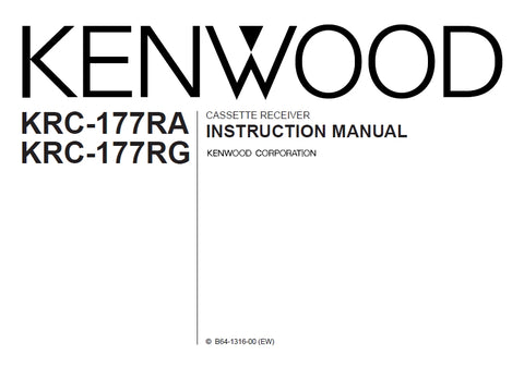 KENWOOD KRC-177RA KRC-177RG CASSETTE RECEIVER INSTRUCTION MANUAL 24 PAGES ENG