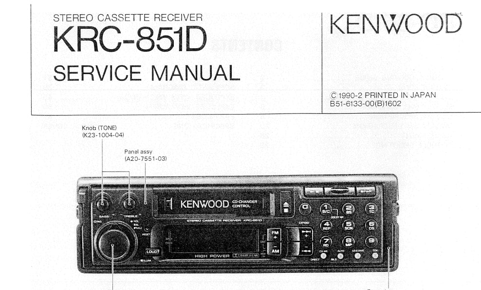 KENWOOD KRC-851D STEREO CASSETTE RECEIVER SERVICE MANUAL INC SCHEMS 58 PAGES ENG